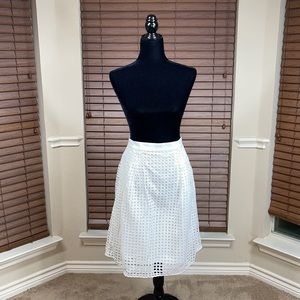 White Midi Skirt A Line Eyelet Pleated Flowy Full Swing Poplin Mid Dress Summer